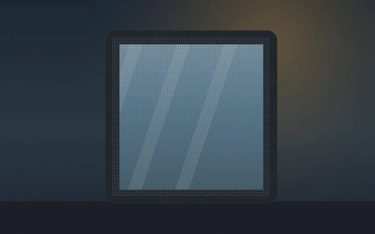 Window screen repair: new insect mesh fitted tight into a screen frame